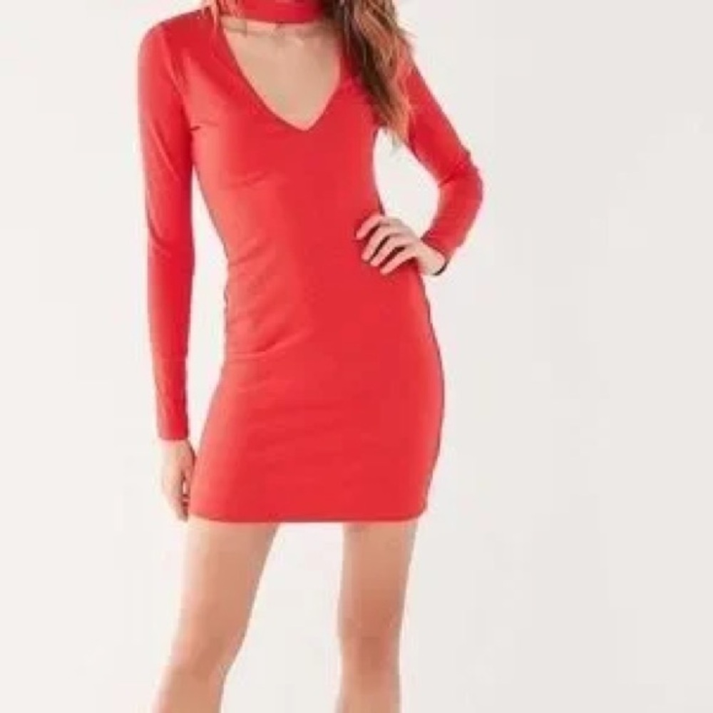 Urban Outfitters Bodycon Dress with Cutout Knit Ribbed Red Size Large